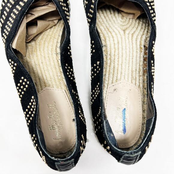 [Loeffler Randall] Black Gold Studded Mara Leather Cap Toe Espadrille Flats Sz 9 - Picture 10 of 12